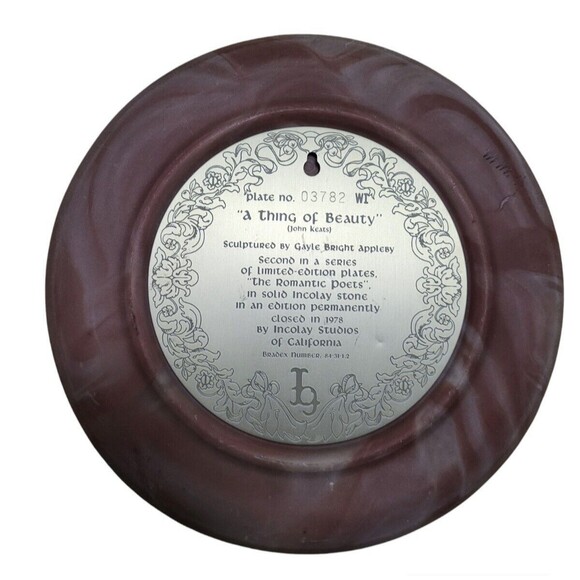 Vintage 1978 Solid Incolay Stone "A Thing of Beauty" 3D Decorative Plate - Picture 7 of 8